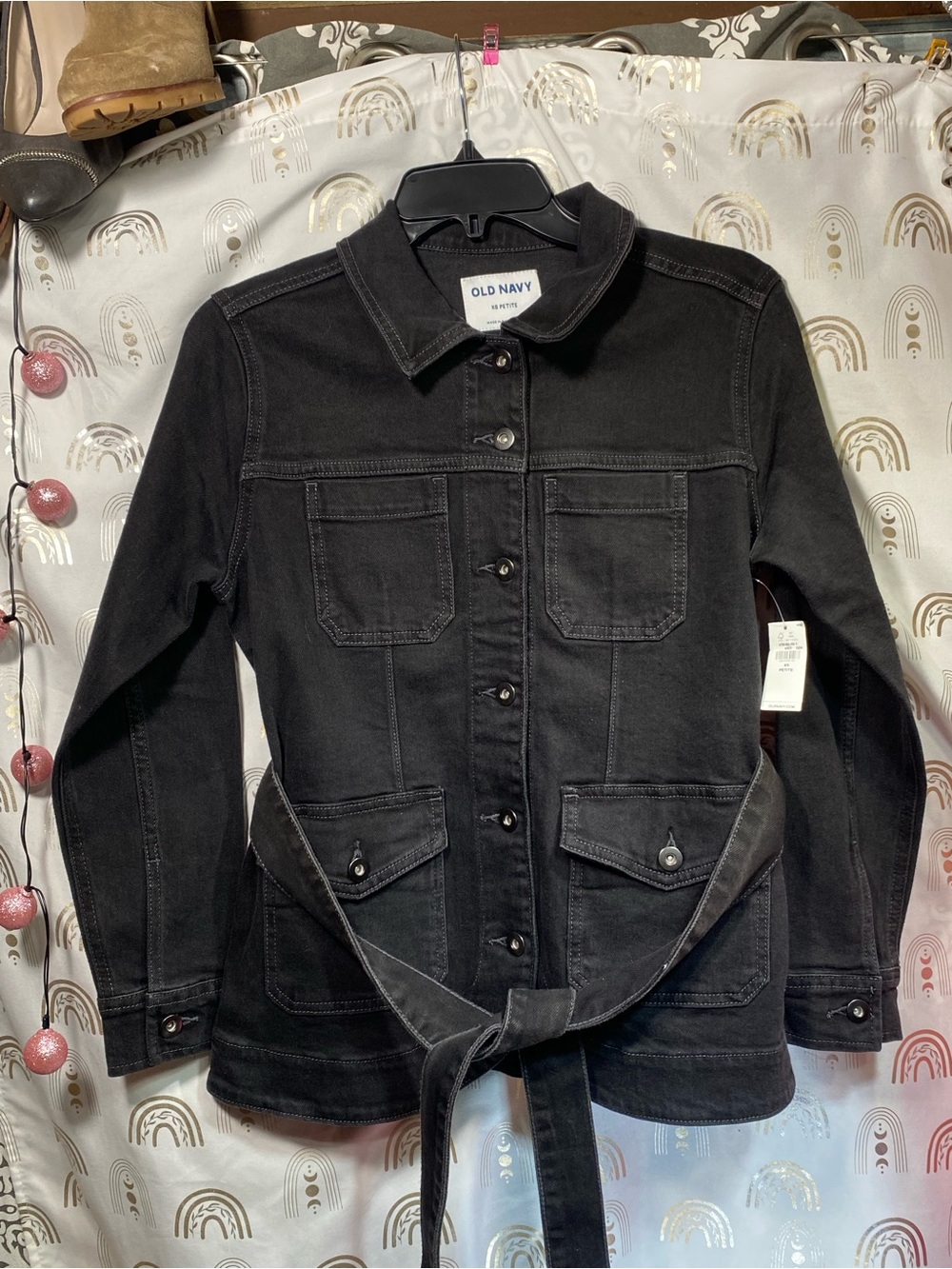 Old Navy Black Jean Utility Jacket with Tie Belt